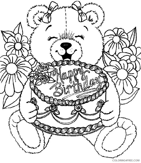birthday cake coloring pages with teddy bear Coloring4free
