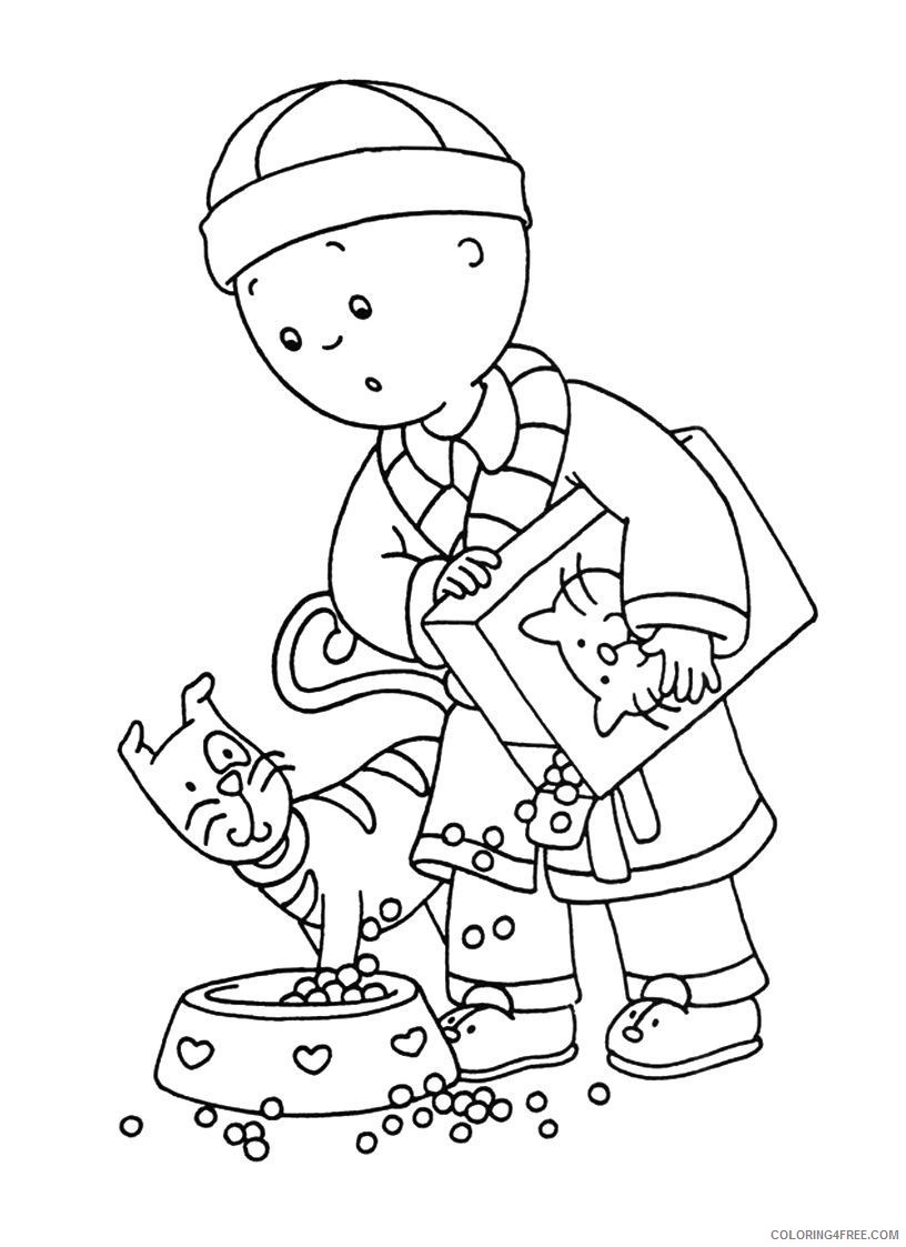 caillou coloring pages feeding a cat Coloring4free
