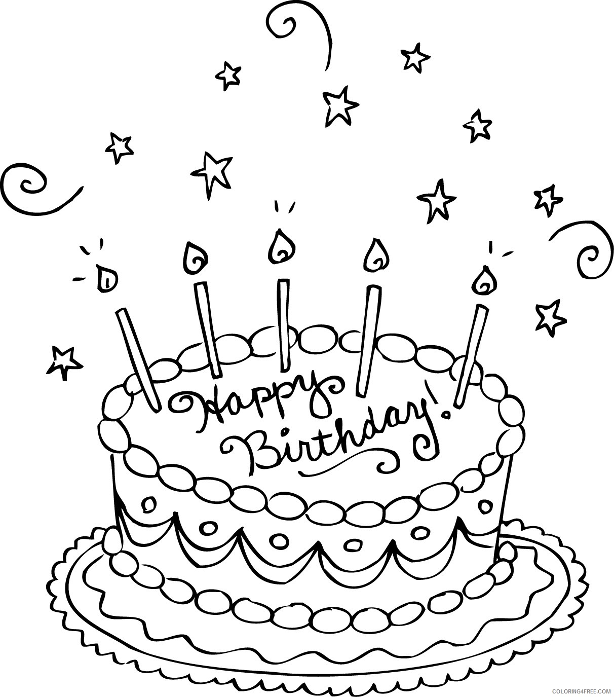 cake coloring pages happy birthday Coloring4free