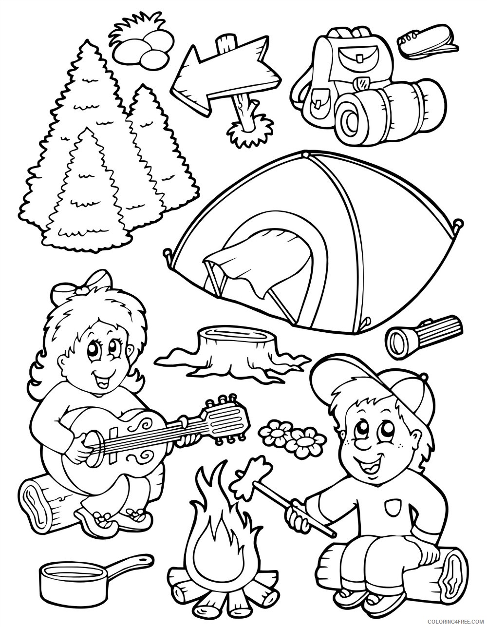 camping coloring pages equipments Coloring4free