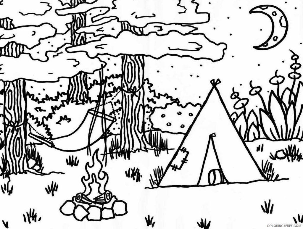 camping coloring pages in the woods at night Coloring4free