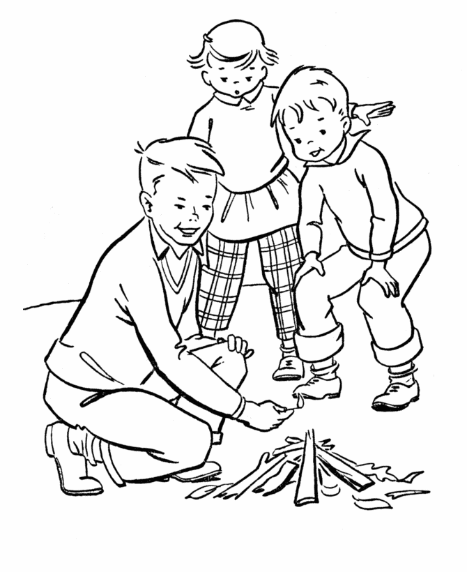 camping coloring pages making campfire Coloring4free