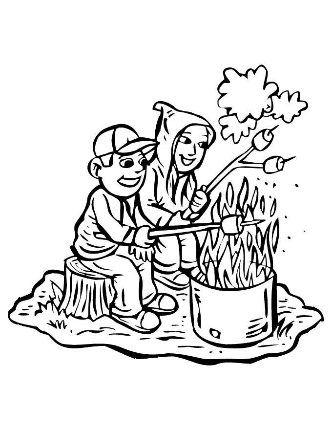 camping coloring pages roasting marshmallows Coloring4free