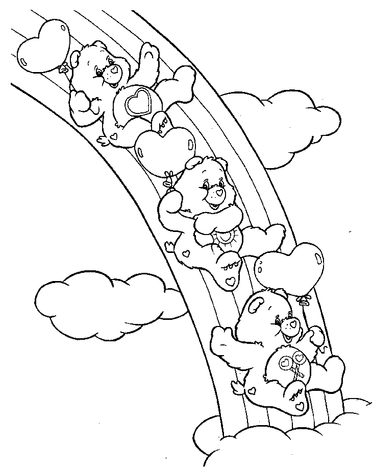 care bears coloring pages sliding on rainbow Coloring4free