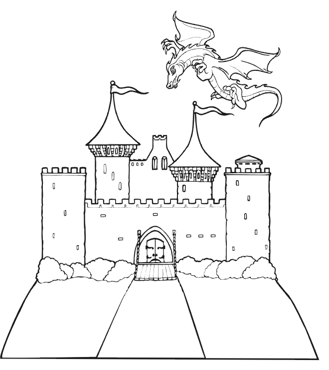 castle coloring pages attacked by dragon Coloring4free