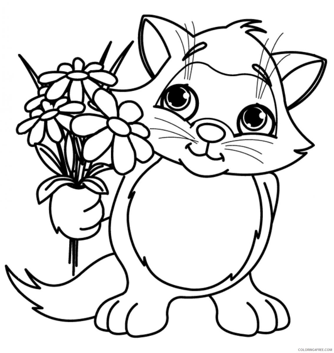 cat brought flower coloring pages Coloring4free