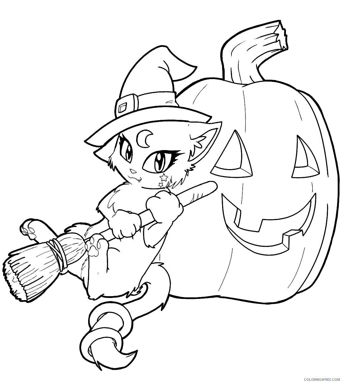 cat witch coloring pages with pumpkin Coloring4free