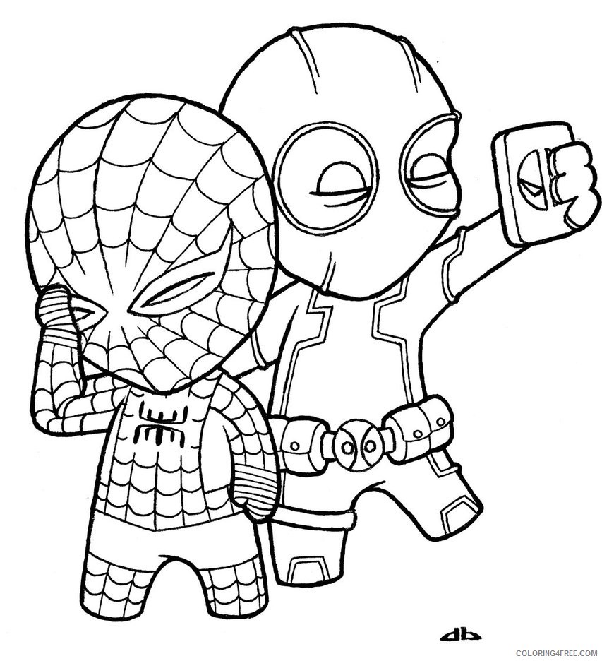 chibi deadpool coloring pages and spiderman Coloring4free