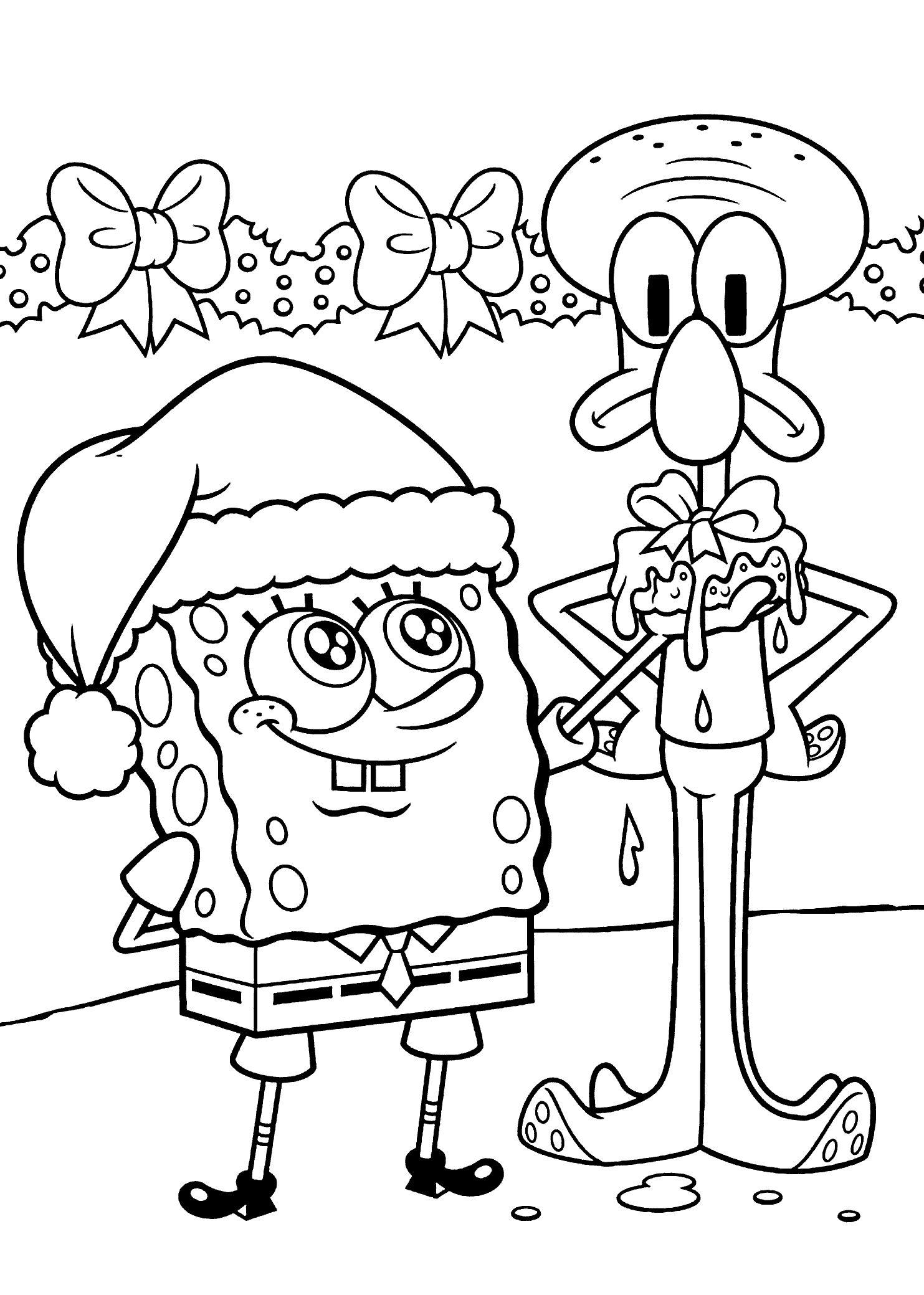 christmas coloring pages spongebob and squidward Coloring4free