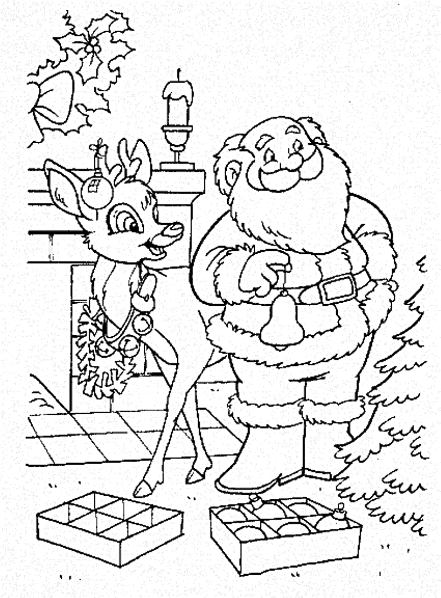 christmas reindeer coloring pages with santa Coloring4free