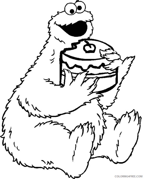 cookie monster coloring pages eating cake Coloring4free