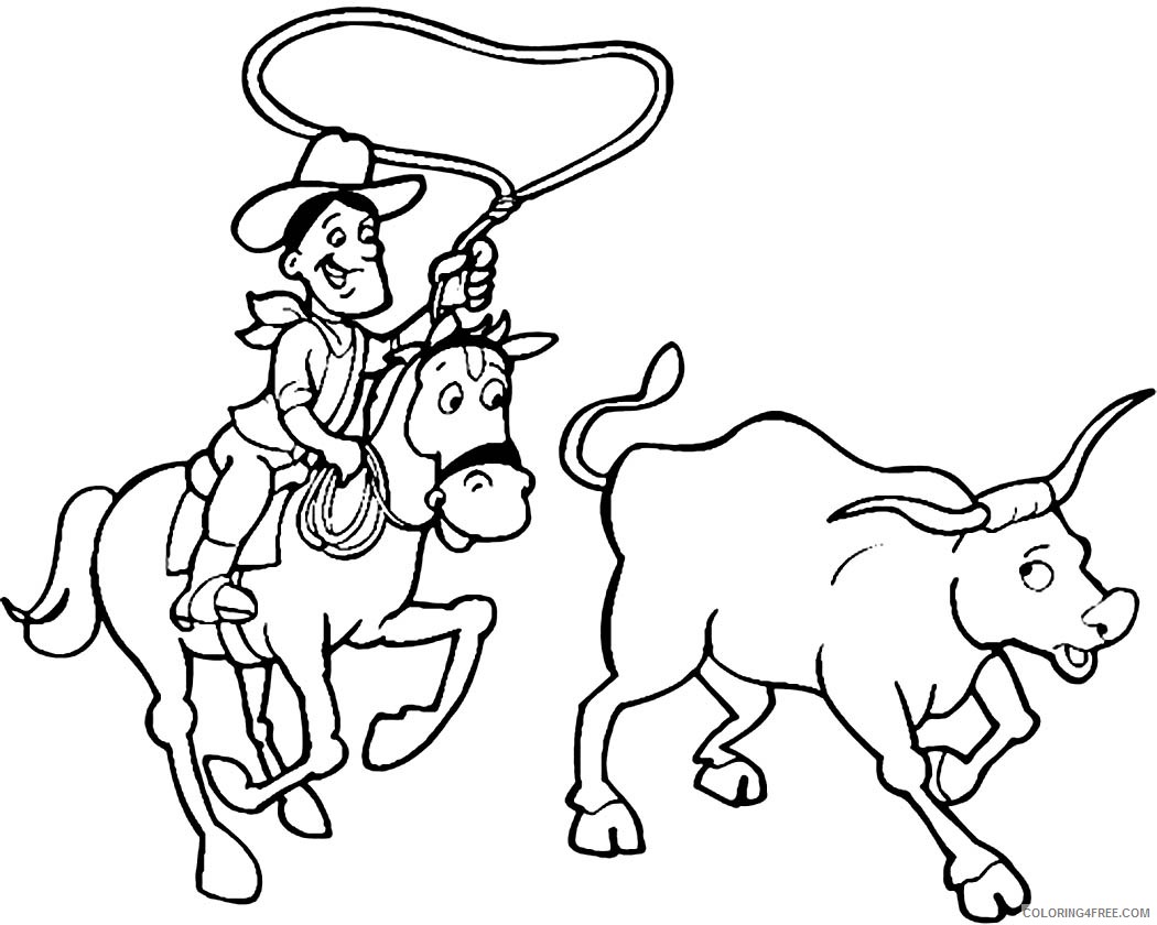 cowboy coloring pages catching a cow Coloring4free