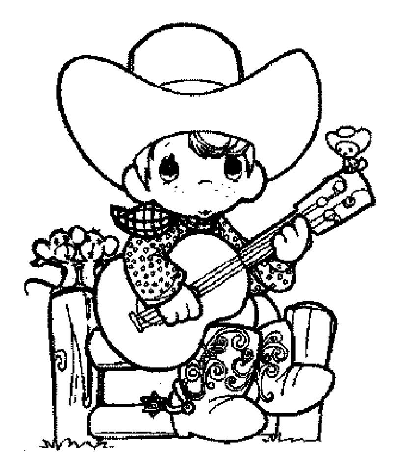 cowboy coloring pages playing guitar Coloring4free
