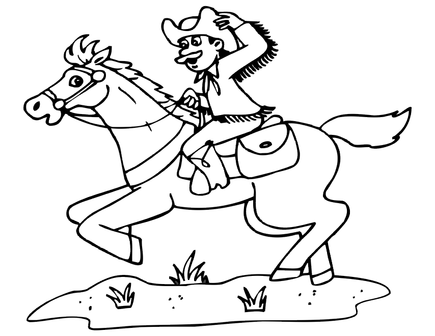 cowboy coloring pages riding horse Coloring4free