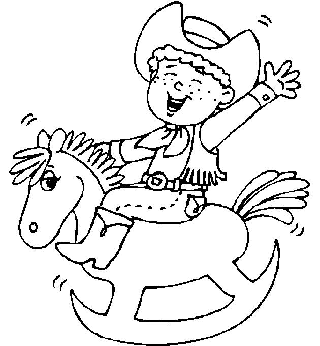 cowboy kid coloring pages playing hobby horse Coloring4free
