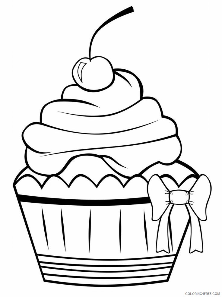 cupcake coloring pages ribbon and cherry Coloring4free