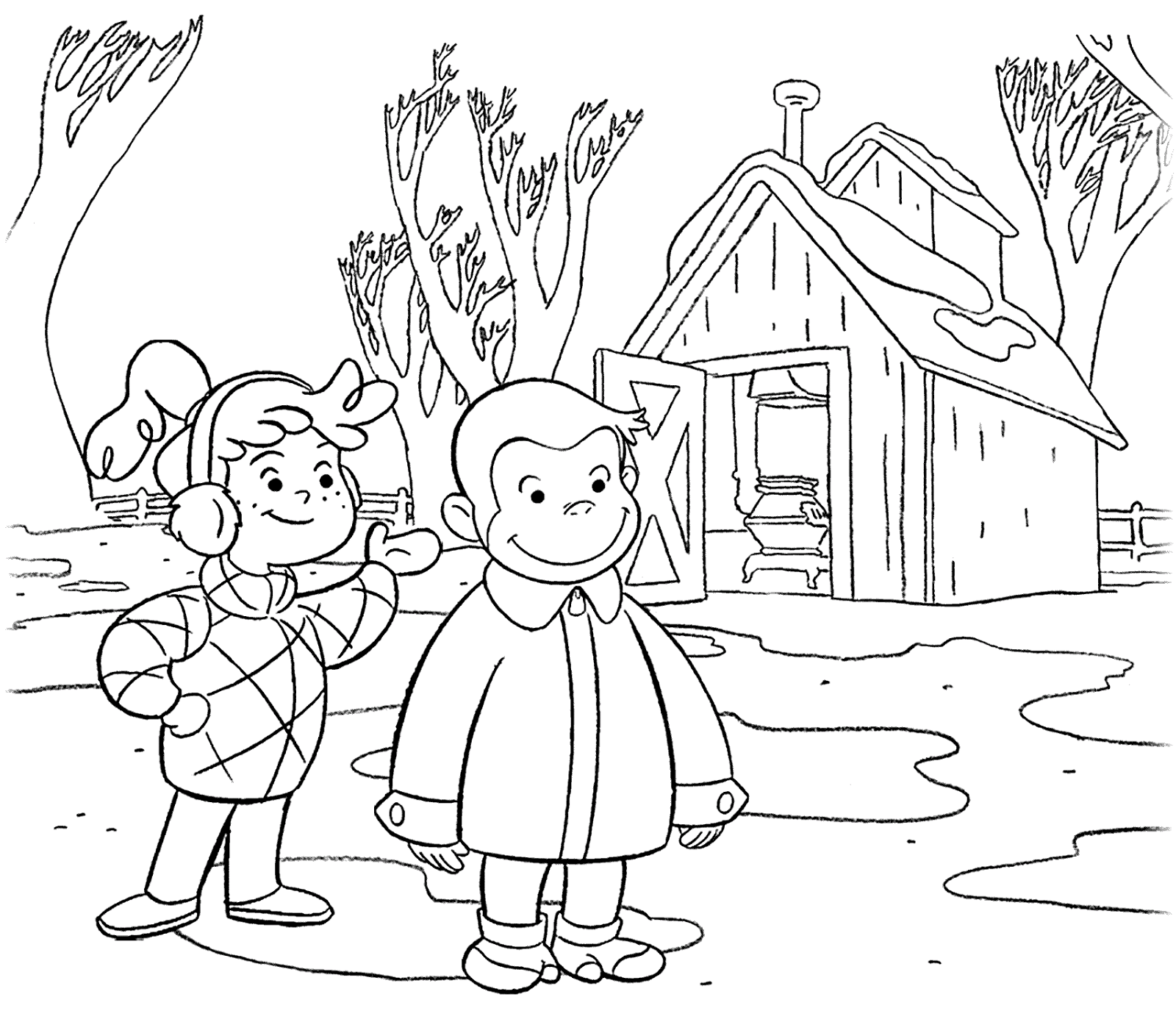 curious george coloring pages with allie in winter Coloring4free