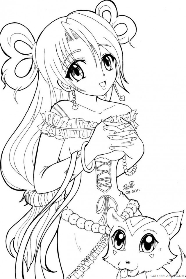 cute anime coloring pages and cat Coloring4free