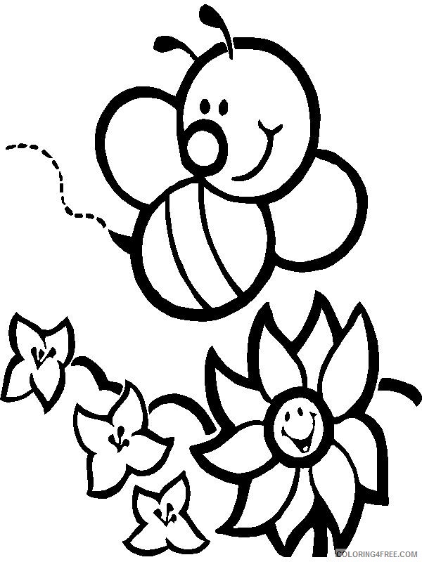 cute bee coloring pages sunflower Coloring4free