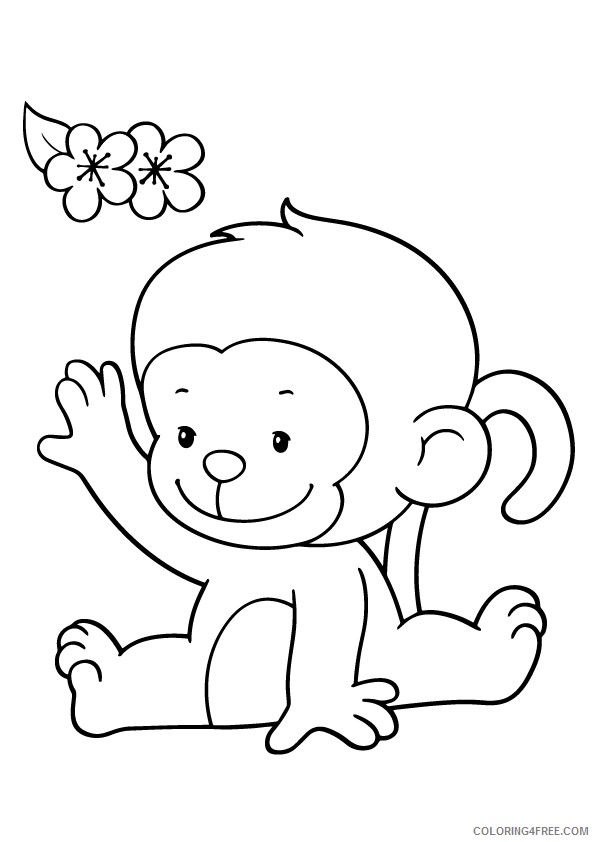cute monkey coloring pages with flowers Coloring4free