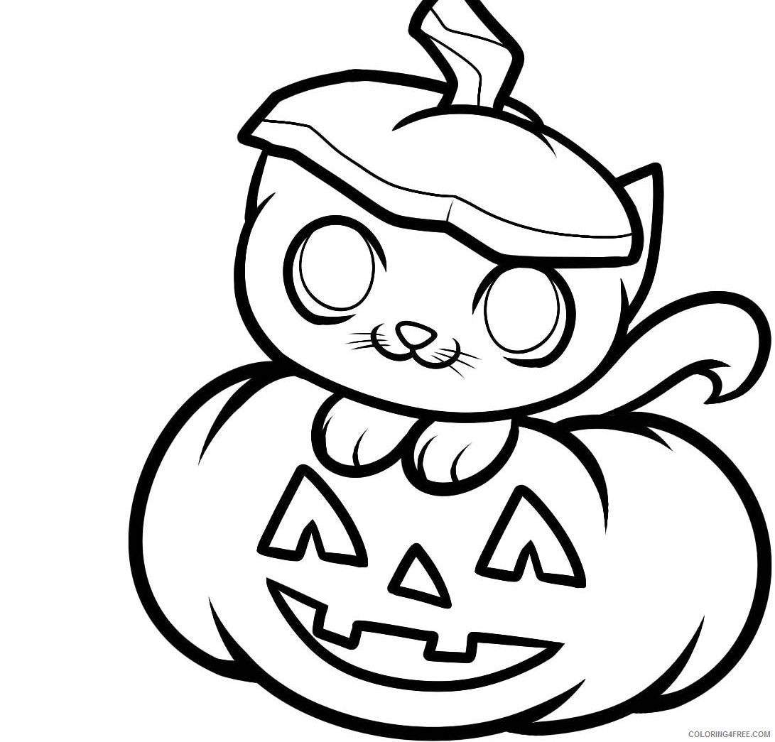 cute pumpkin coloring pages with kitten Coloring4free