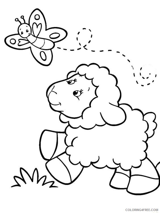 cute sheep coloring pages with butterfly Coloring4free