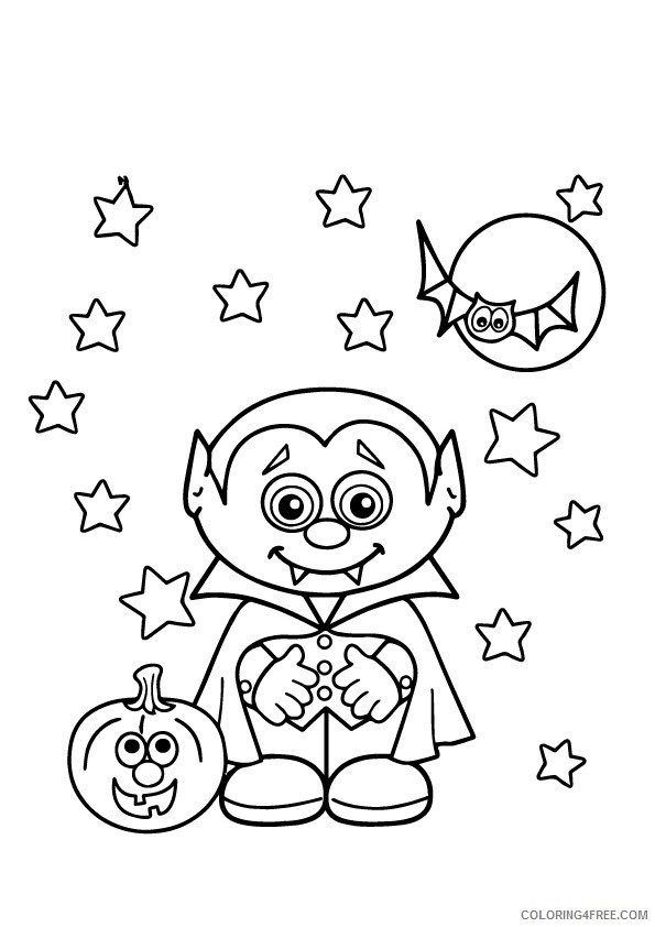 cute vampire coloring pages with pupmkin and bat Coloring4free