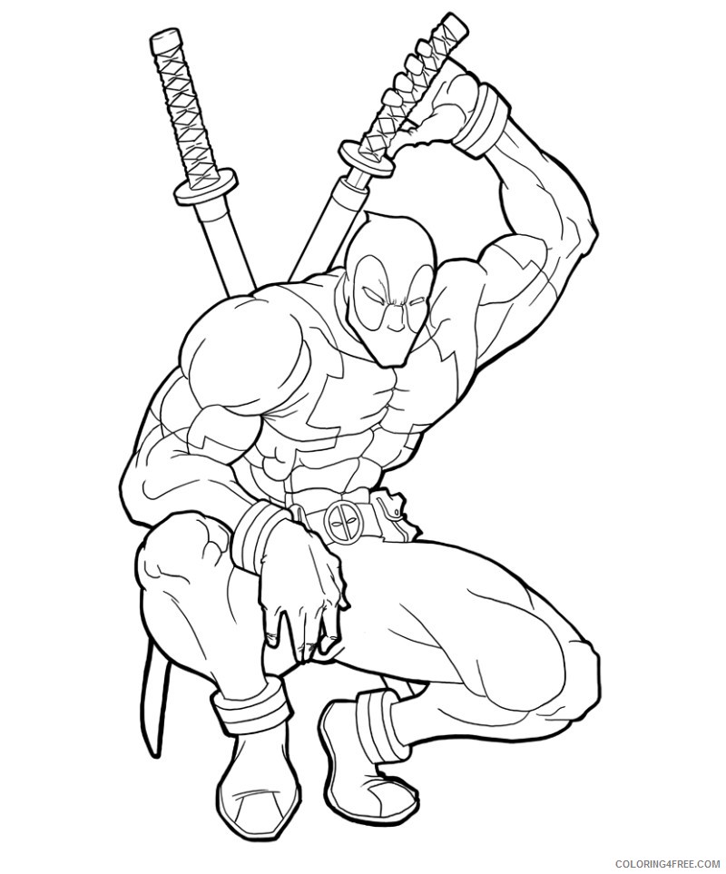 deadpool coloring pages and katana Coloring4free