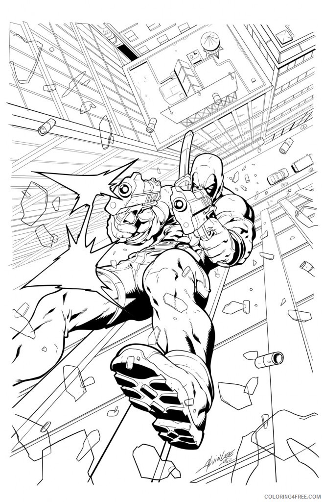 deadpool coloring pages in action Coloring4free