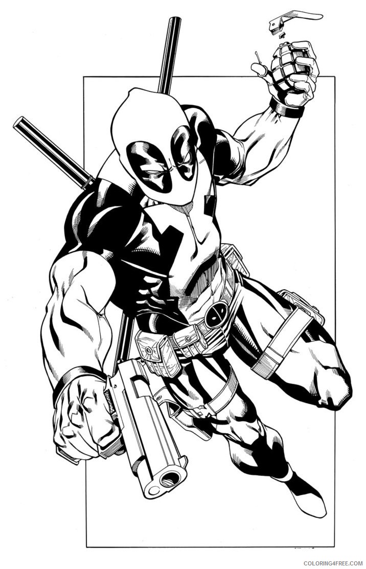 deadpool coloring pages with gun and grenade Coloring4free
