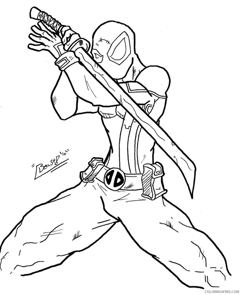 deadpool coloring pages with sword Coloring4free