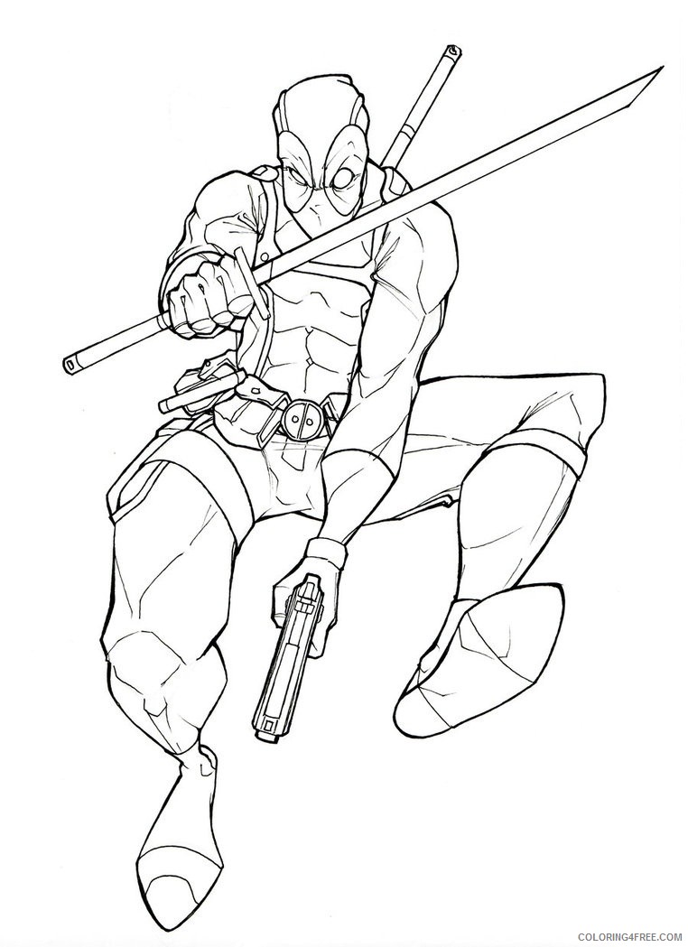 deadpool coloring pages with sword and gun Coloring4free