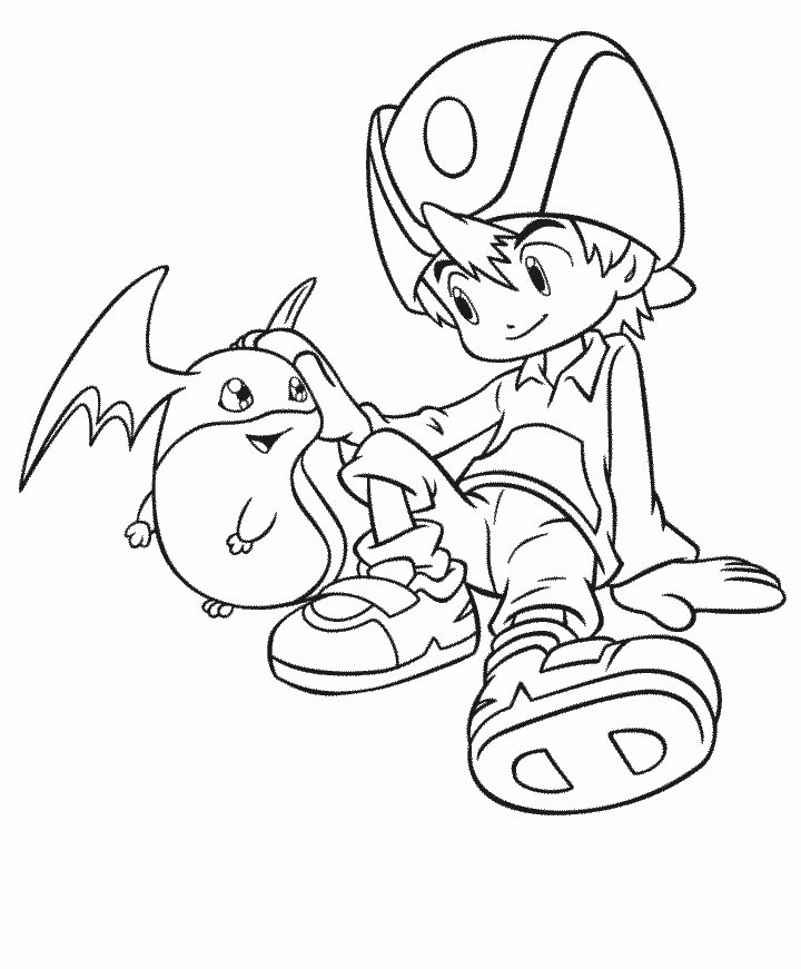 digimon coloring pages takeru and patamon Coloring4free