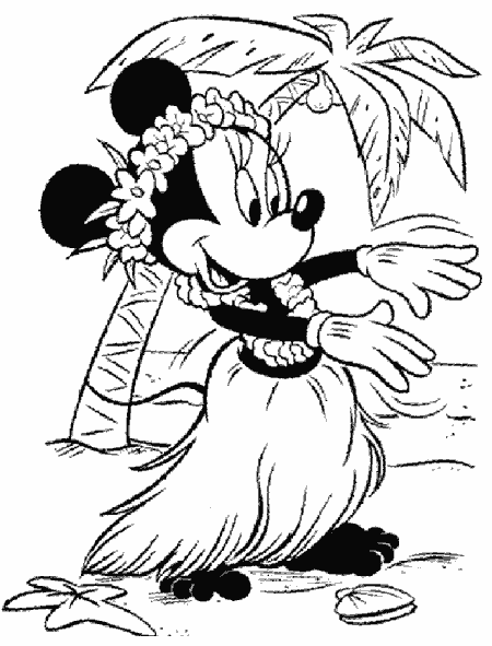 disney characters coloring pages minnie mouse hawaiian Coloring4free