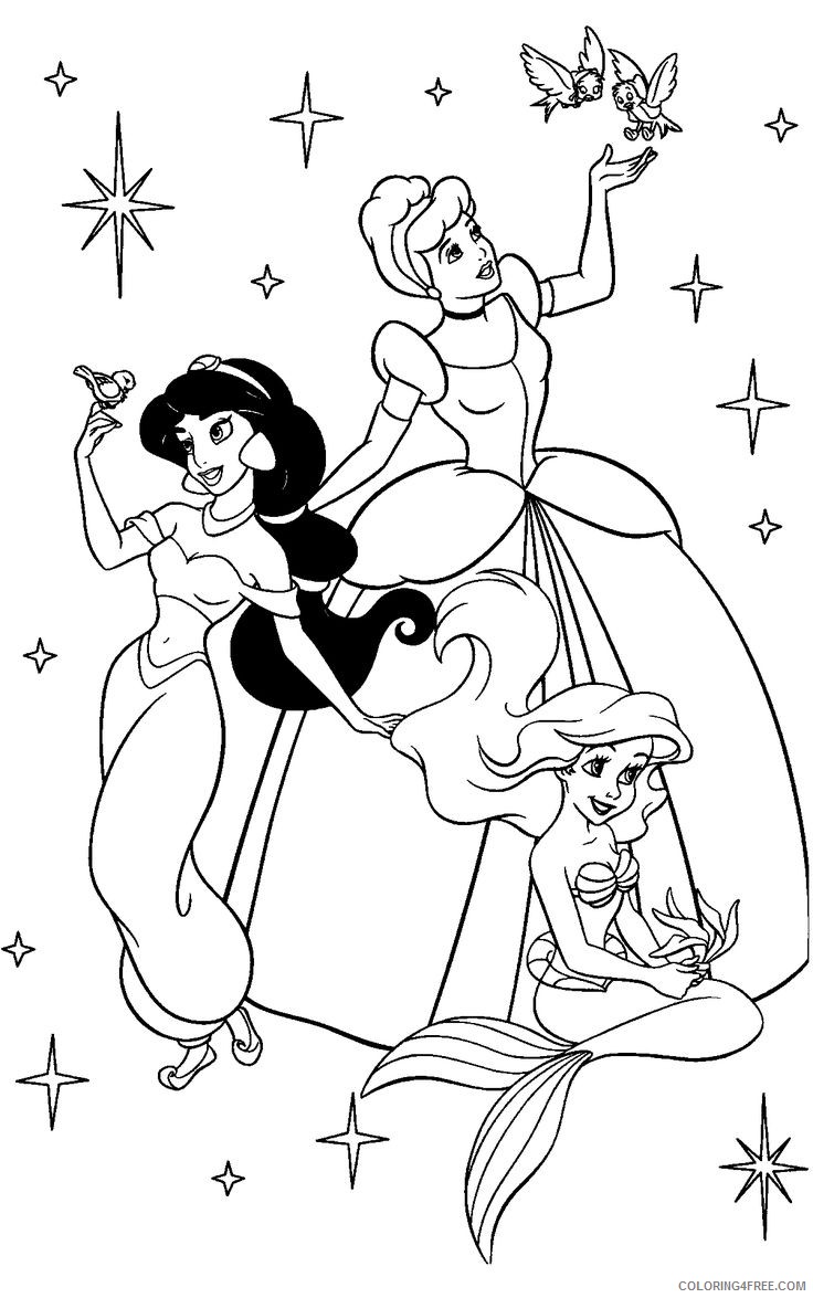 disney princesses coloring pages jamine ariel cinderella Coloring4free