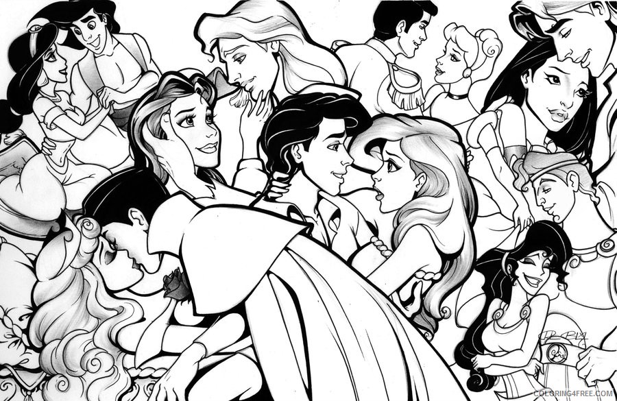 disney princesses coloring pages with princes Coloring4free