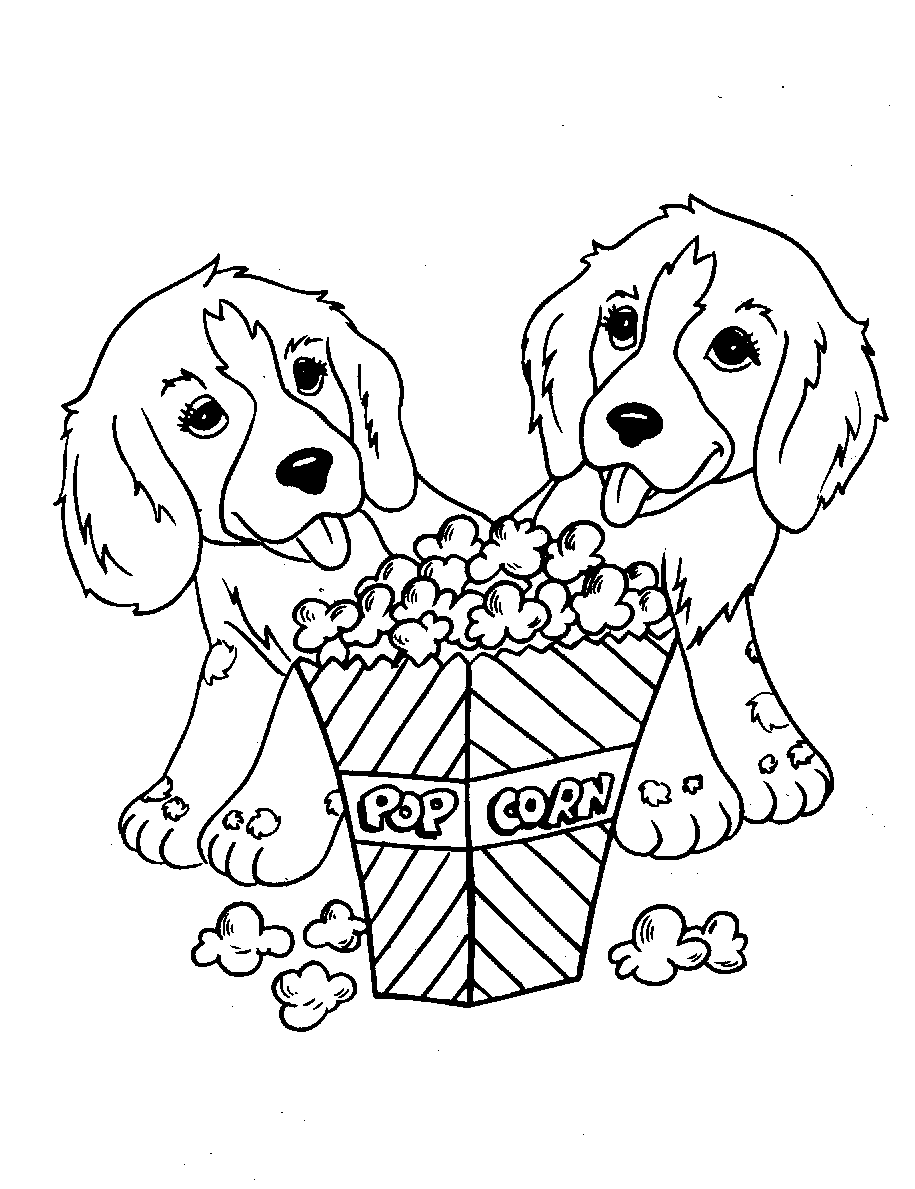 dog coloring pages twin puppy and popcorn Coloring4free