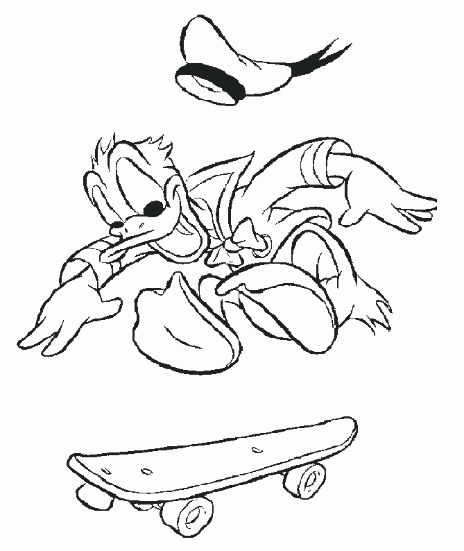 donald duck coloring pages playing skateboard Coloring4free
