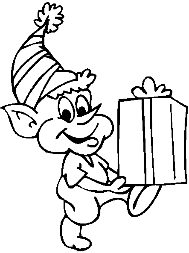 elf coloring pages bring a gift Coloring4free