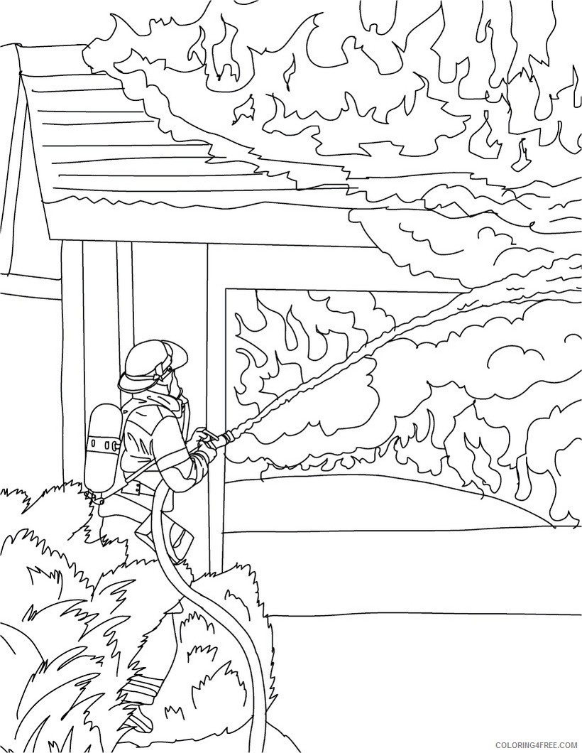 firefighter coloring pages fighting house fire Coloring4free