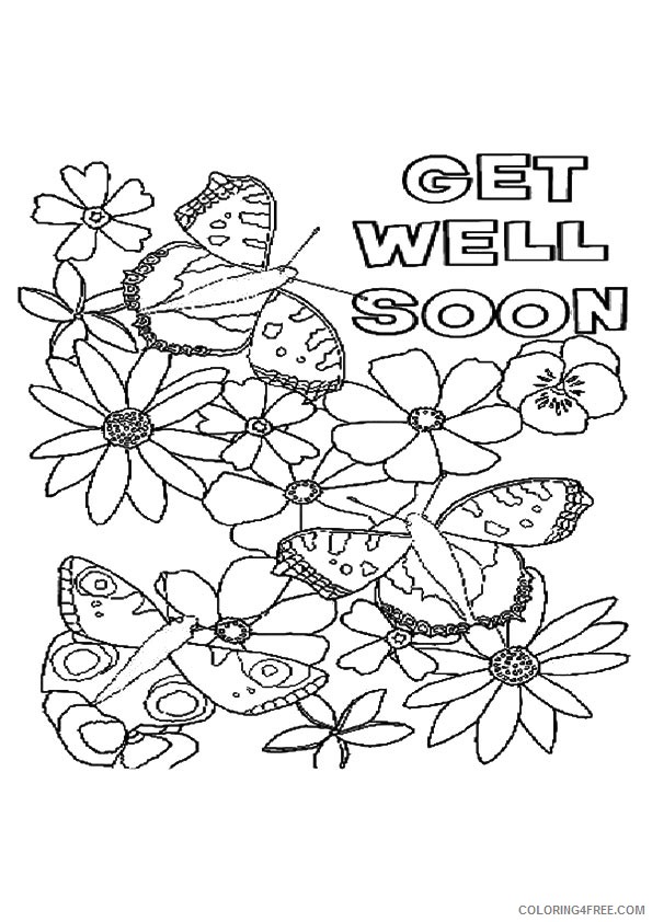 get well soon coloring pages flowers and butterfly Coloring4free