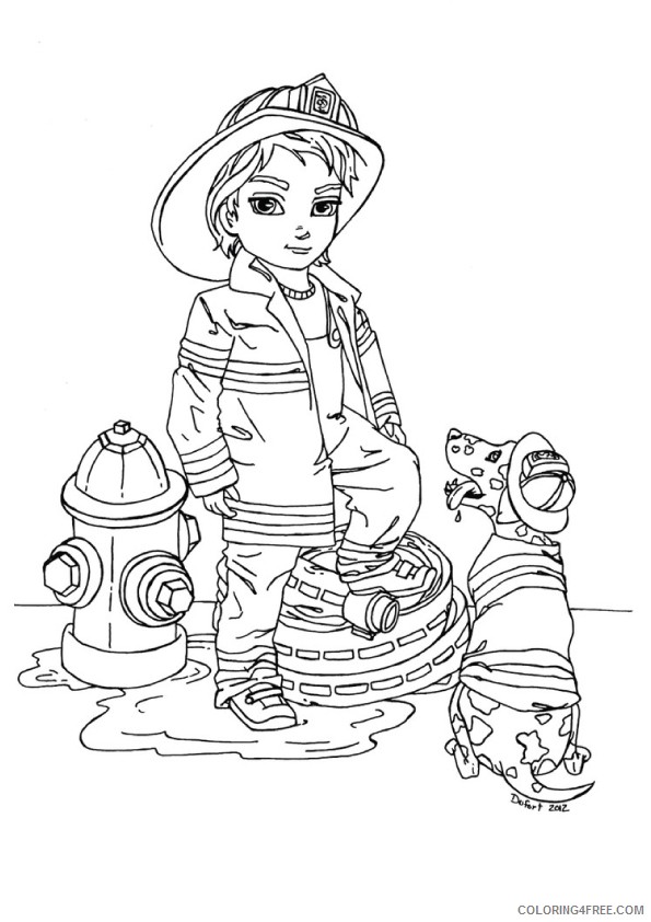 girl firefighter coloring pages with dalmatian Coloring4free