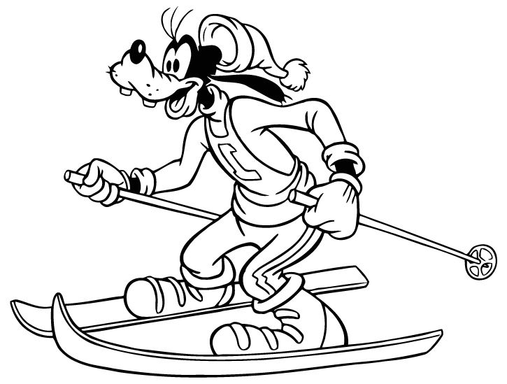 goofy coloring pages skiing Coloring4free