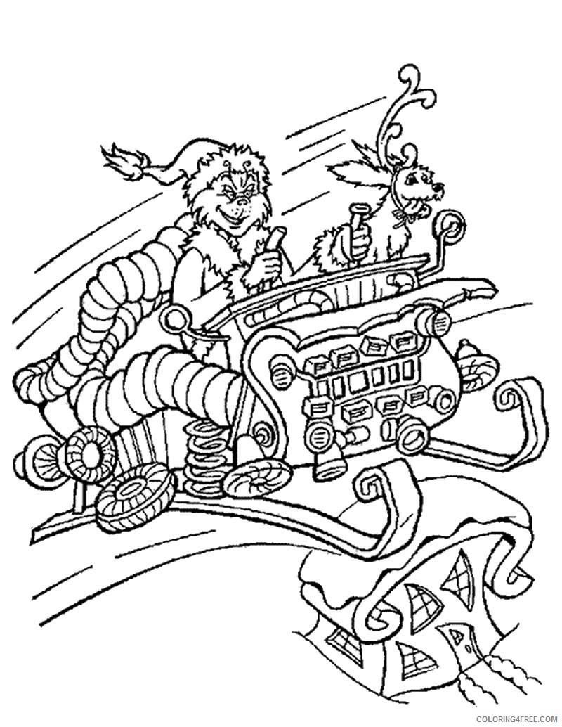 grinch coloring pages on his sleigh Coloring4free
