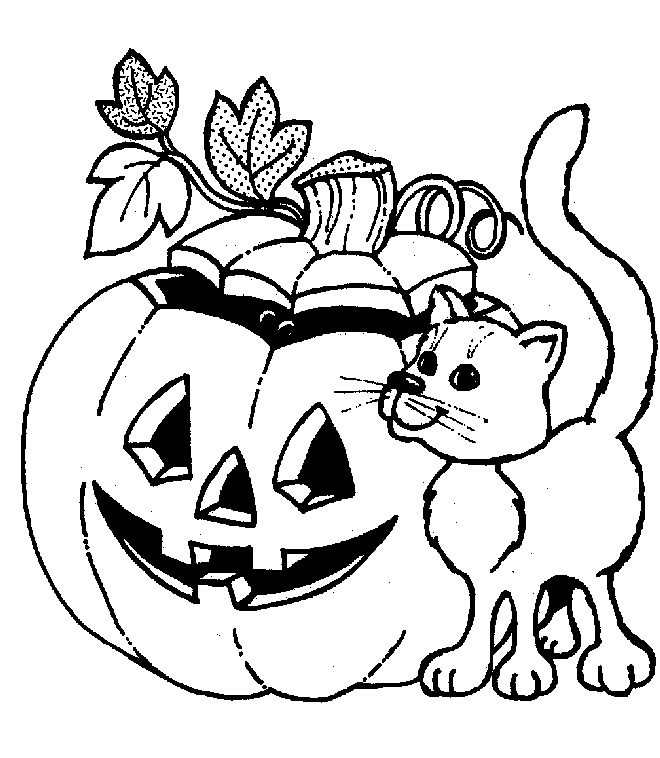 halloween pumpkin coloring pages with cat Coloring4free