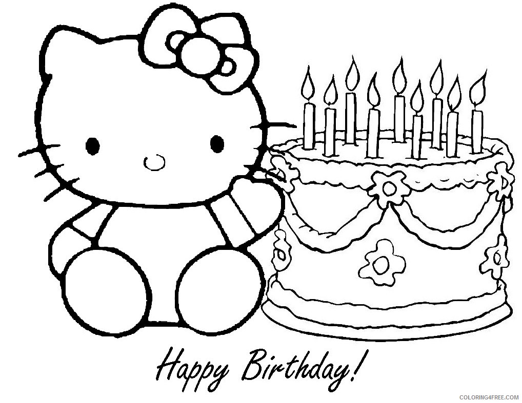 happy birthday coloring pages hello kitty and cake Coloring4free