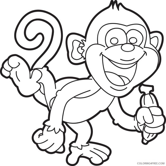 happy monkey coloring pages with banana Coloring4free
