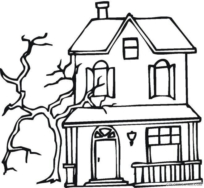 haunted house coloring pages with dead tree Coloring4free
