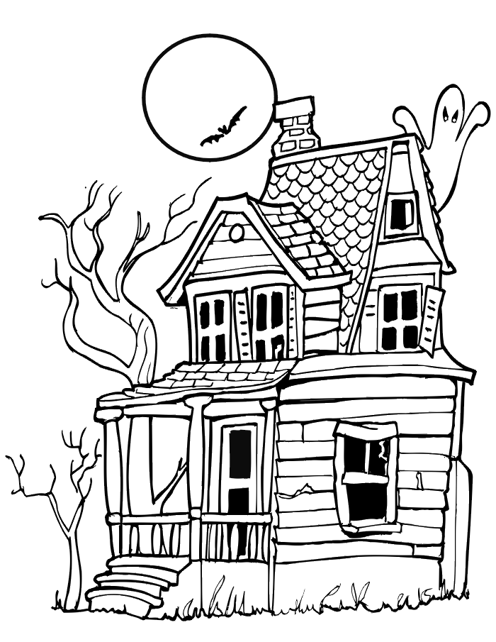 haunted house coloring pages with moon Coloring4free