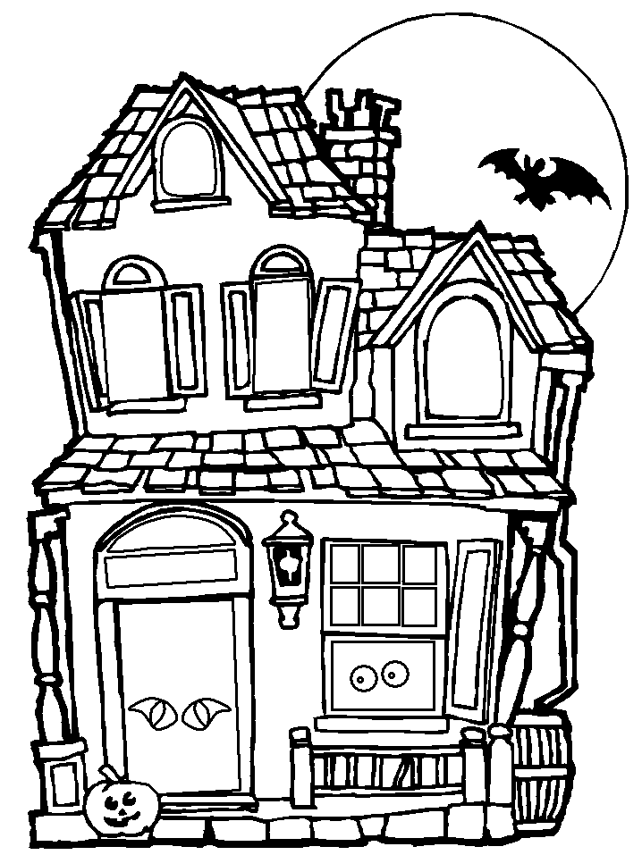 haunted house coloring pages with pumpkin and bats Coloring4free